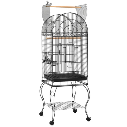 Pawhut Jaula De Pájaros Con Ruedas Bandeja Extraíble 51x51x153 Cm Negro_0