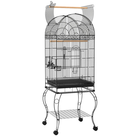 Pawhut Jaula De Pájaros Con Ruedas Bandeja Extraíble 51x51x153 Cm Negro_0