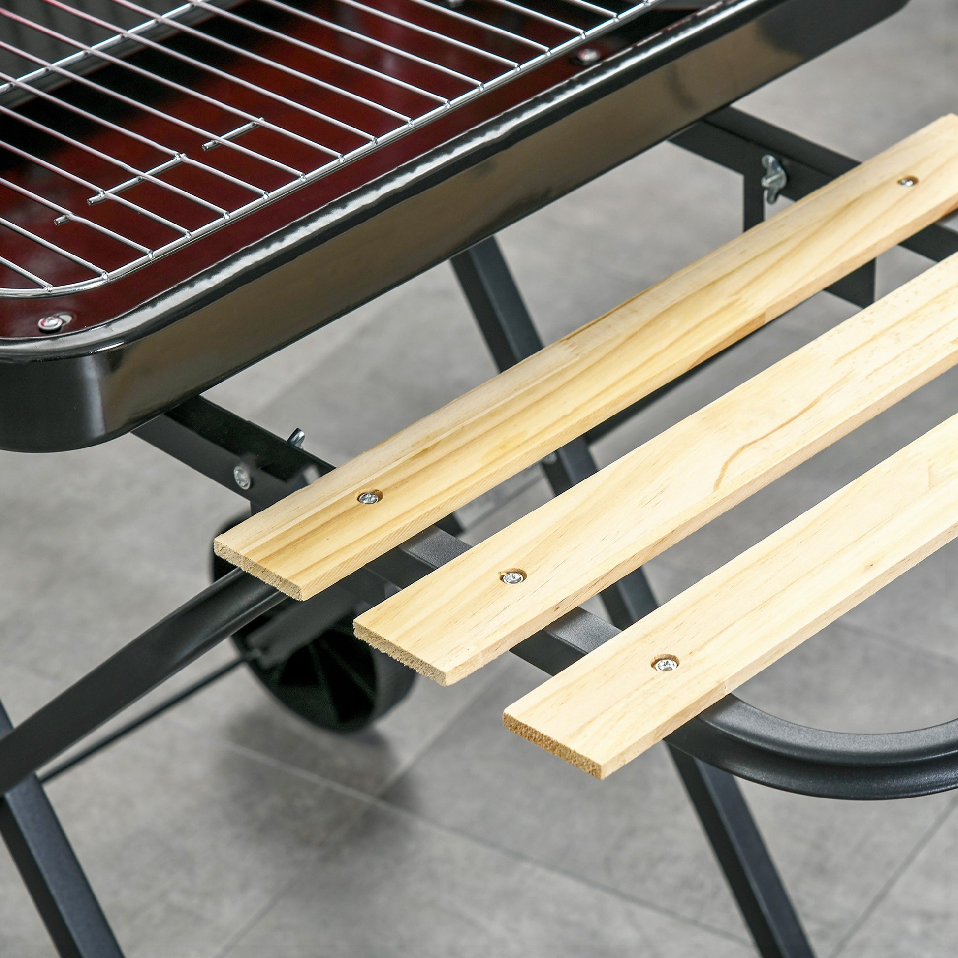 Outsunny Barbacoa De Carbón Plegable Portátil 2 Ruedas Ajustable 57x64x83cm_3