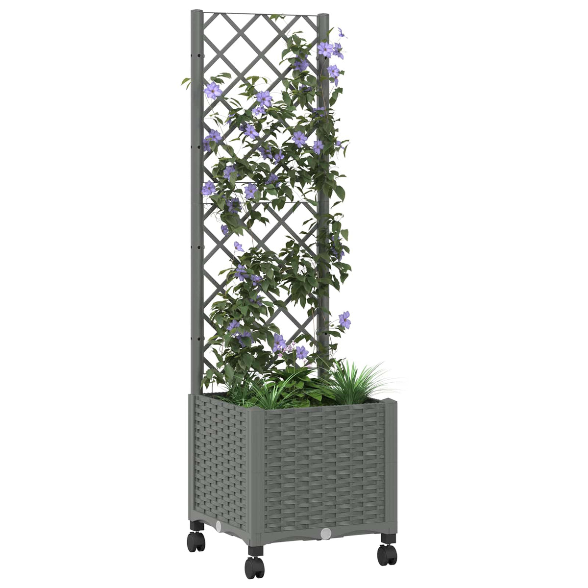 Jardinera Con Enrejado Y Ruedas Gris Claro 40 X 40 X 146 Cm Pp_2