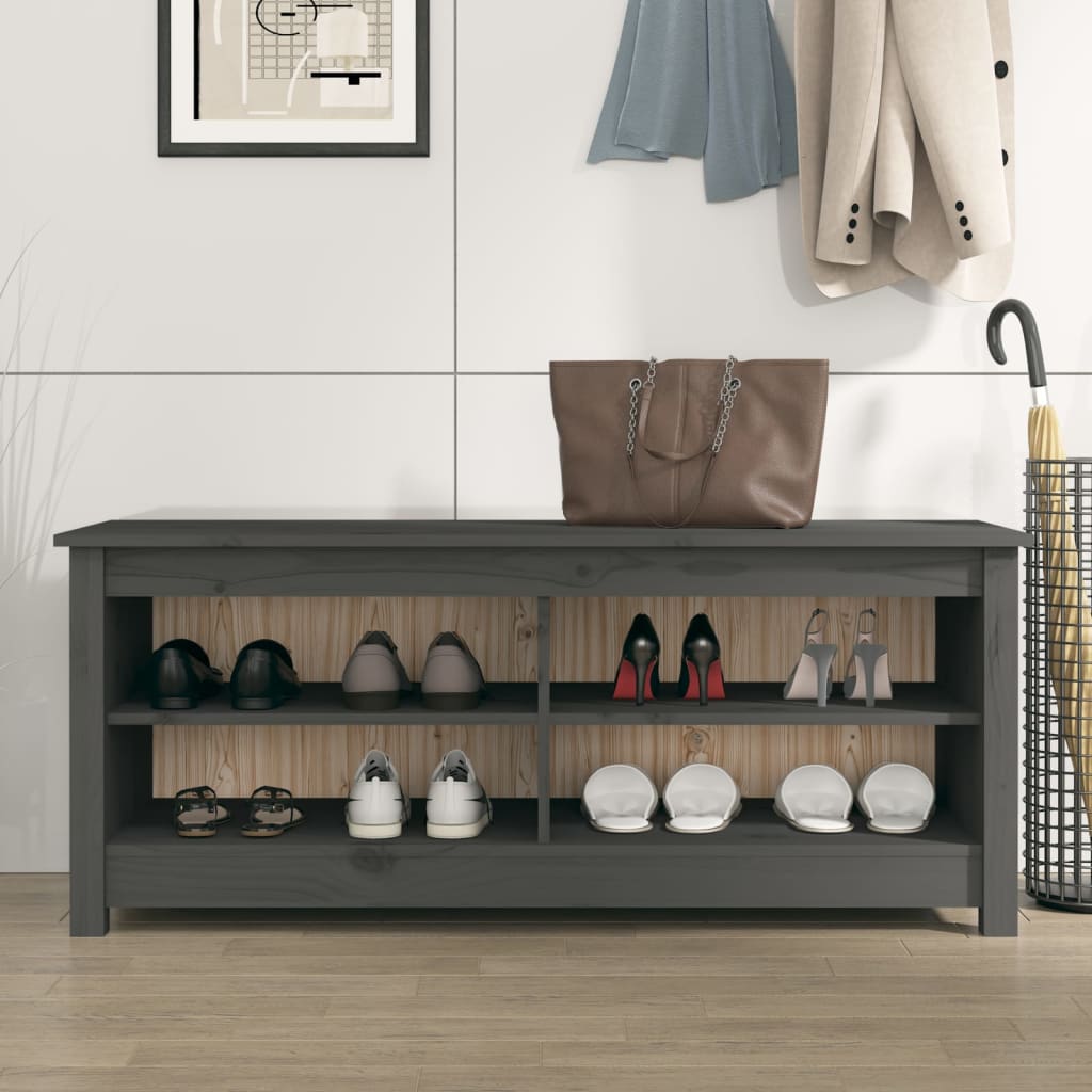 Banco Zapatero Madera Maciza De Pino Gris 110x38x45,5 Cm / Vetonek_1