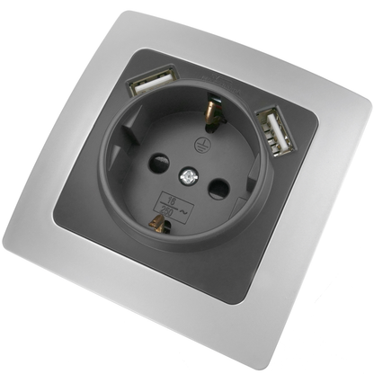 Base De Enchufe Schuko Con Usb 2 X A Hembra 80x80mm Lille Para Empotrar Plata Y Gris_0