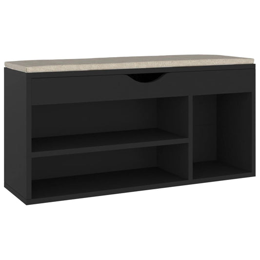 Vidaxl Banco Zapatero Con Cojín Madera Ingeniería Negro 104x30x49 Cm_0
