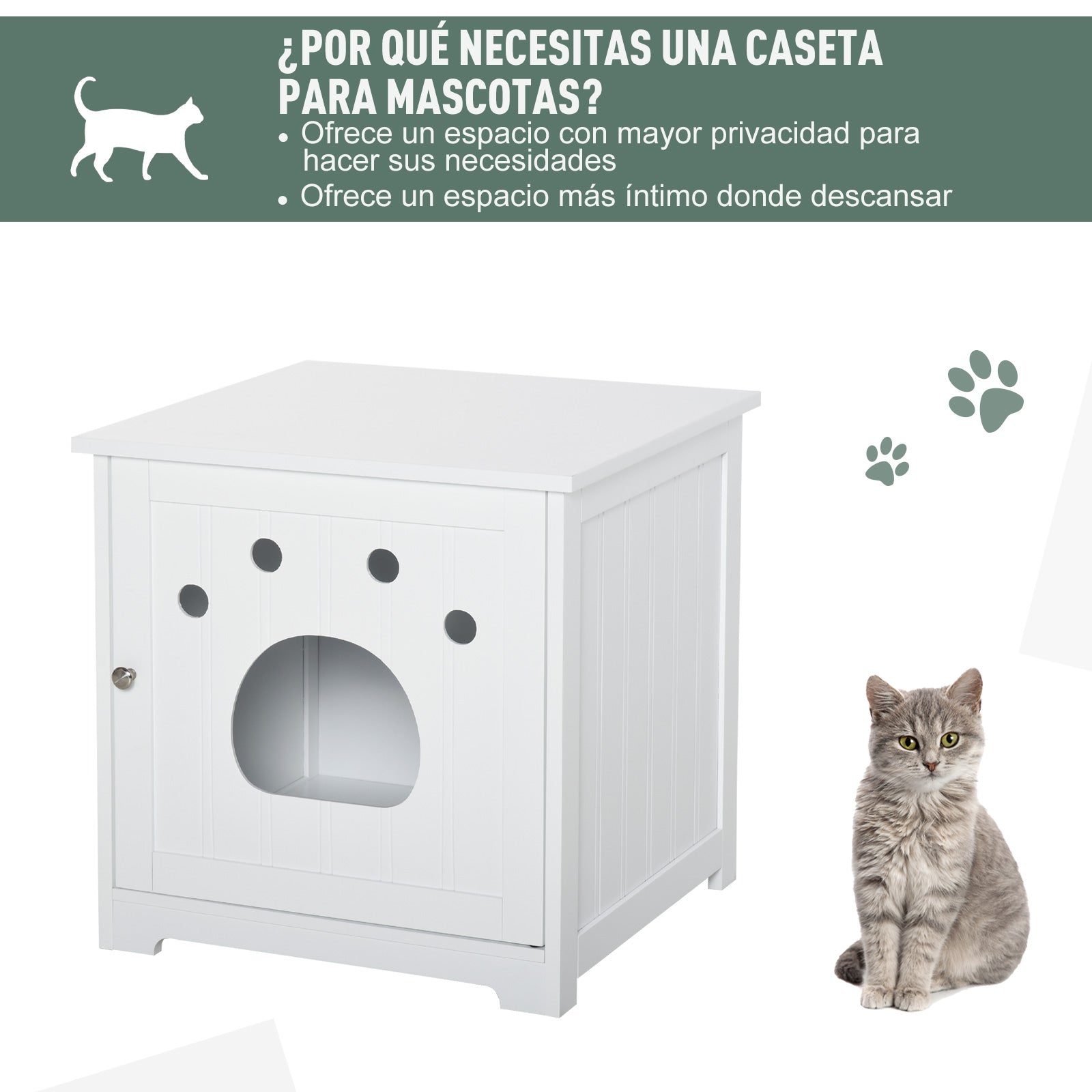 Pawhut Casa Para Gatos De Madera Mueble Arenero Gatos Con Puerta 48x51x51 Cm_5
