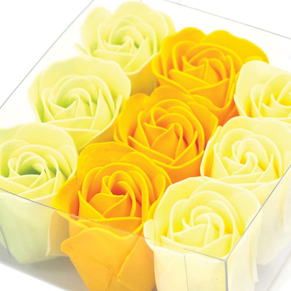 Pack 5 Cajas 9 Rosas De Jabón (amarillo) - Flores Con Pétalos De Jabón Perfumados - Regalo Original Para Días Especiales_1