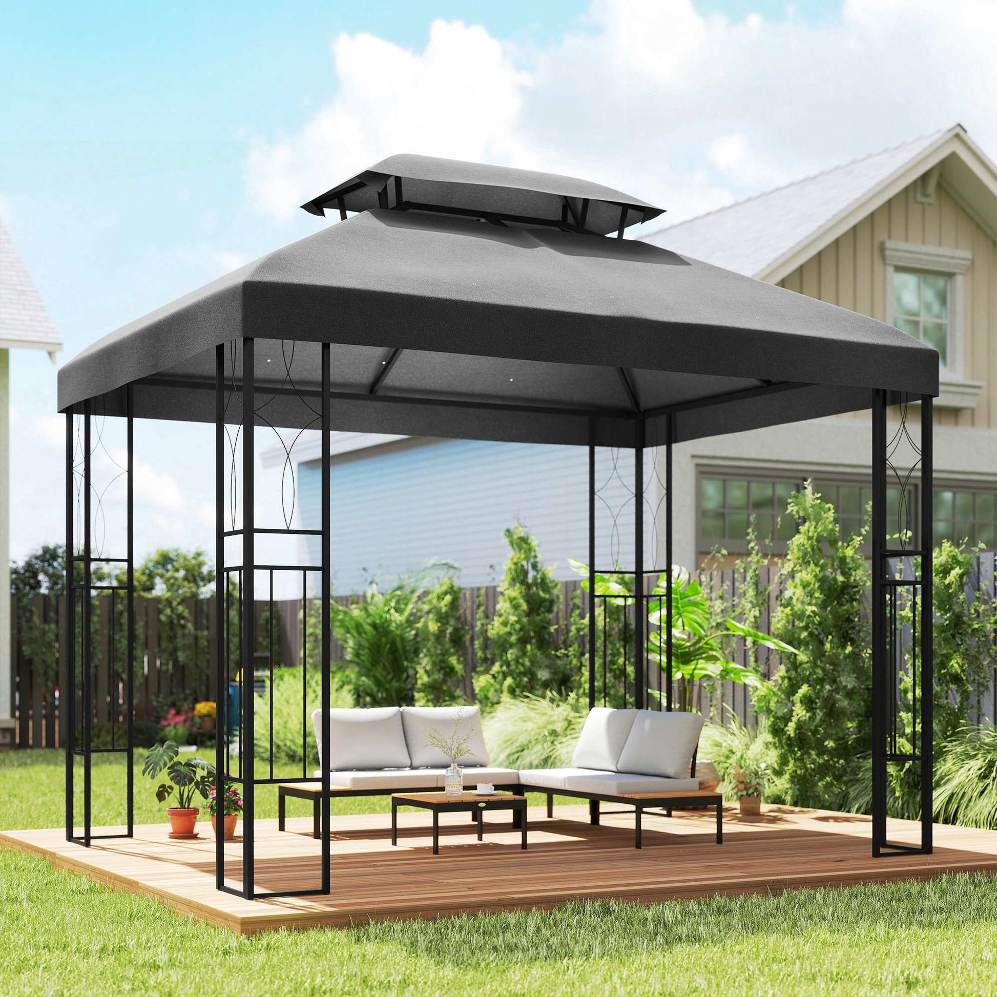 Outsunny Techo De Repuesto Para Cenador 4x3 M Con Techo Doble Anti-uv Gris_1