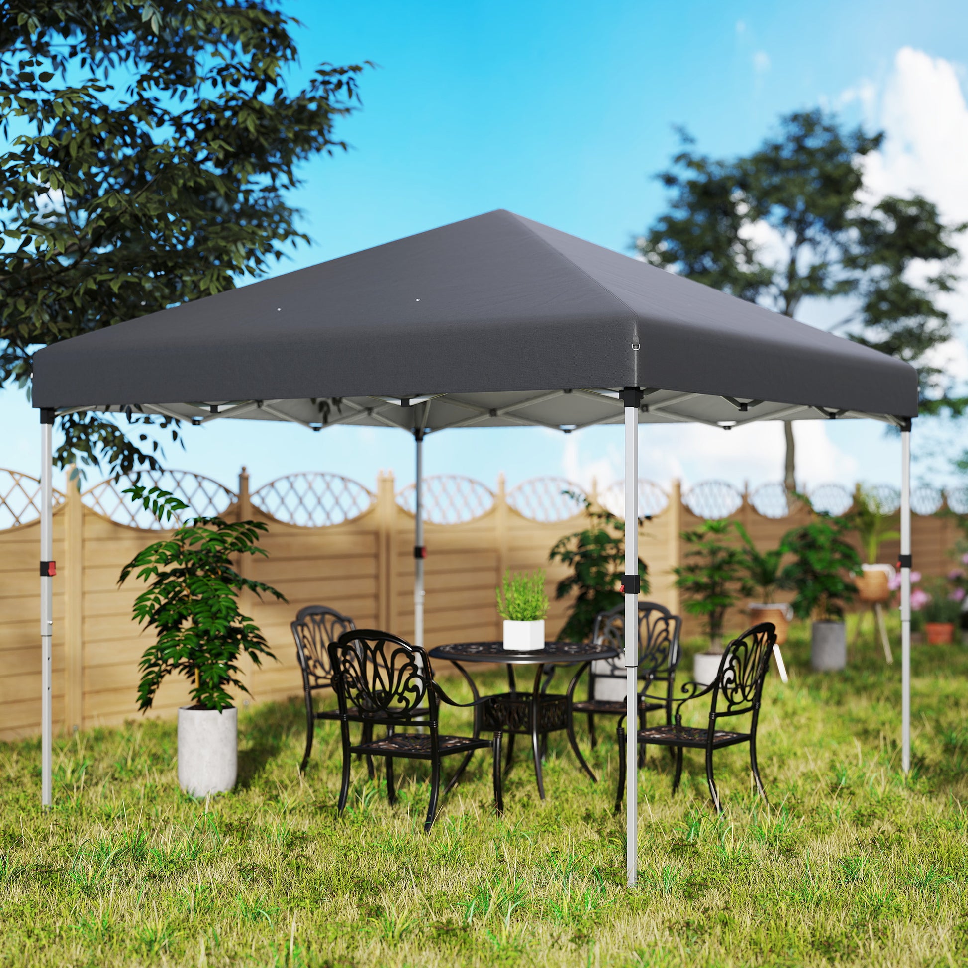 Outsunny Carpa Plegable 3x3 M Altura Ajustable Y Bolsa De Transporte Gris Oscuro_4