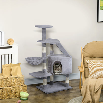Pawhut Rascador Árbol Para Gatos Grande 55x40x125cm Postes Escalera Hamaca Gris_1