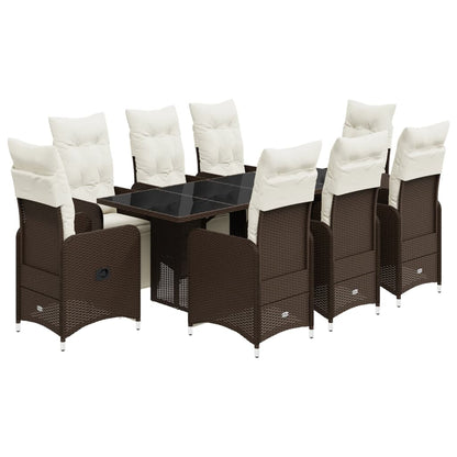 Set De Mesa Y Sillas Jardín 9 Piezas Y Cojines Ratán Pe Marrón / Vetonek_4