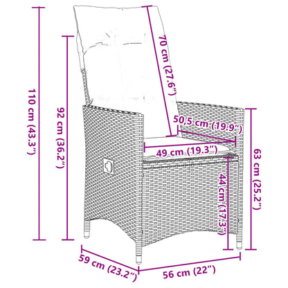 Set Comedor Para Jardín 9 Pzas Y Cojines Ratán Sintético Marrón / Vetonek_5