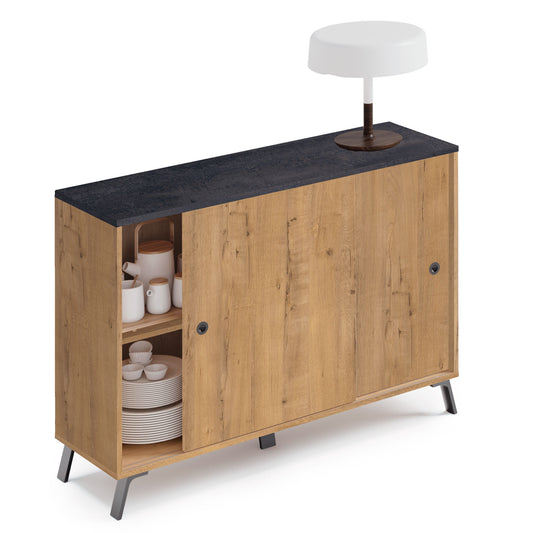 Aparador, Mueble Salón Auxiliar, Buffet, 2 Puertas Correderas 87x120x40 Cm Recibidor Moderno, Briebe, Lys, Madera_0