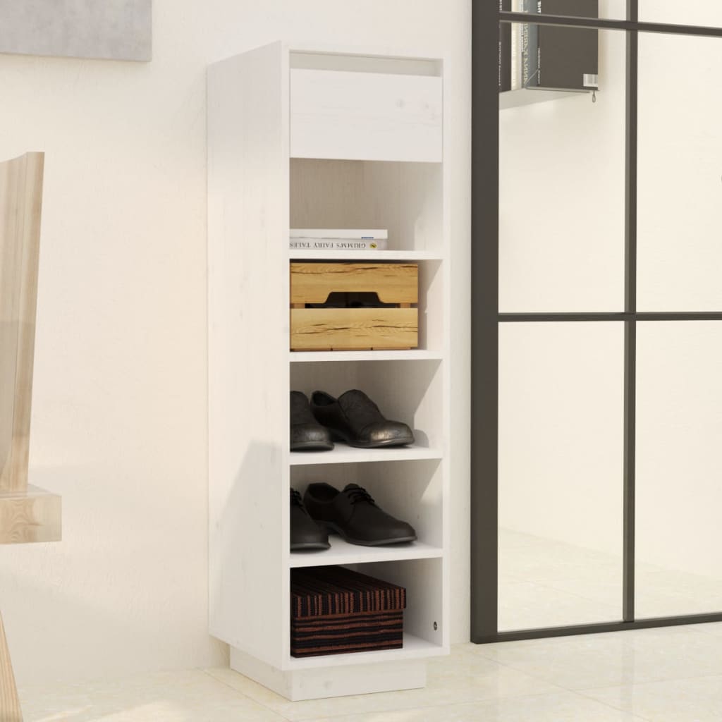 Mueble Zapatero De Madera Maciza De Pino Blanco 30x34x105 Cm / Vetonek_1
