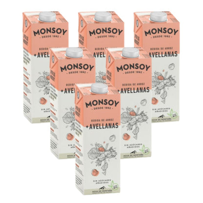 Pack de 6 bebidas orgânicas de arroz e avelã Monsoy 1L