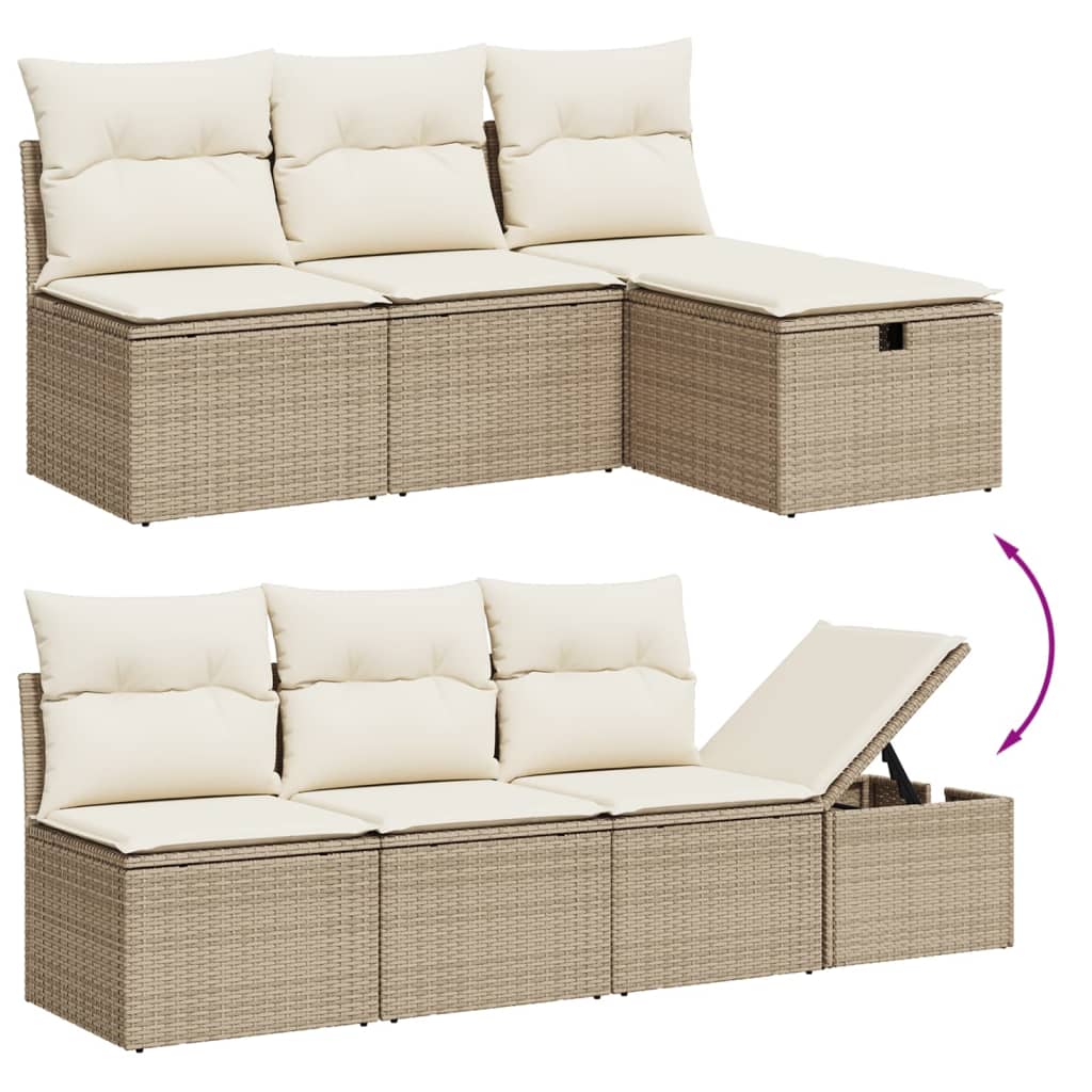 Set De Sofás De Jardín 9 Pzas Con Cojines Ratán Sintético Beige / Vetonek_2