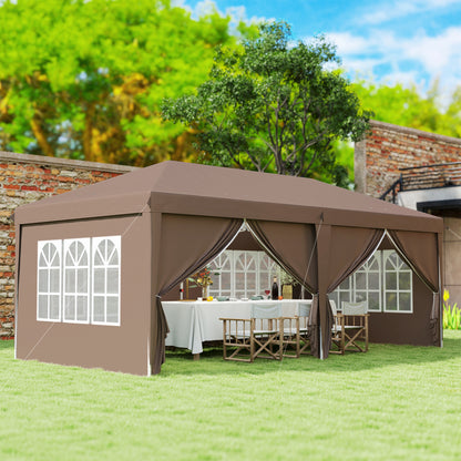 Outsunny Carpa Plegable 6x3 M Con 4 Laterales Desmontables 4 Ventanas Café_4