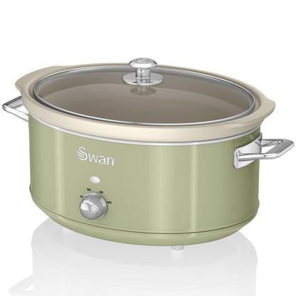 Swan Retro Olla Cocción Lenta, 6,5l, Recipiente Extraíble Antiadherente Cerámica Libre Pfoa, Vintage, Sf17031gneu, Verde_0
