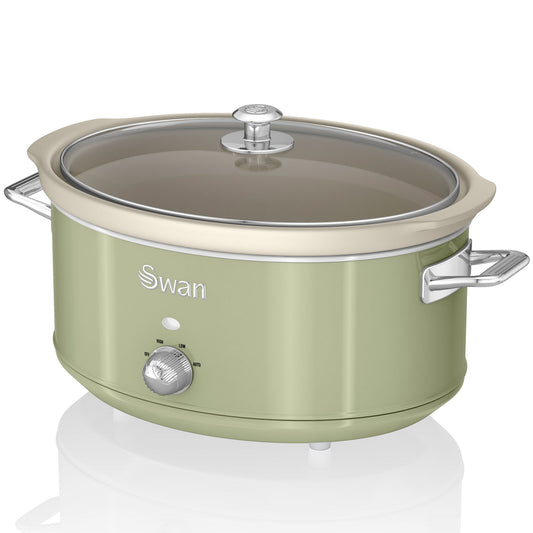 Swan Retro Olla Cocción Lenta, 6,5l, Recipiente Extraíble Antiadherente Cerámica Libre Pfoa, Vintage, Sf17031gneu, Verde_0