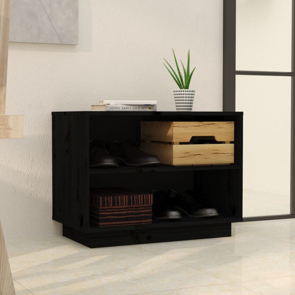 Armario Zapatero De Madera Maciza De Pino Negro 60x34x45 Cm / Vetonek_1