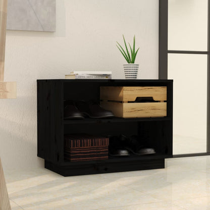 Armario Zapatero De Madera Maciza De Pino Negro 60x34x45 Cm / Vetonek_1