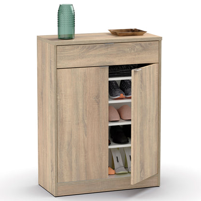 Zapatero Entrada Recibidor, Mueble Auxiliar Estrecho Zapatos, 2 Puertas, 1 Cajón 101x75x36 Cm, Briebe, Domus, Madera_0