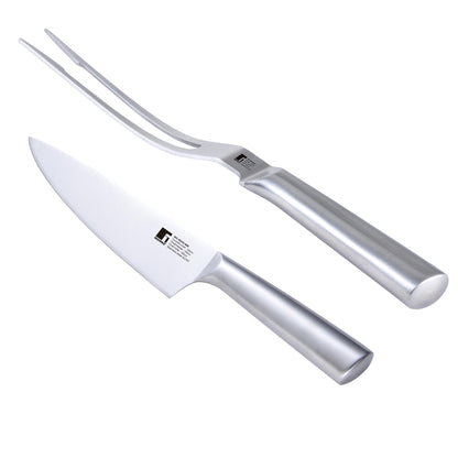 Set De Cuchillo Chef + Tenedor Para Carne Bbq En Acero Inoxidable Bergner_0