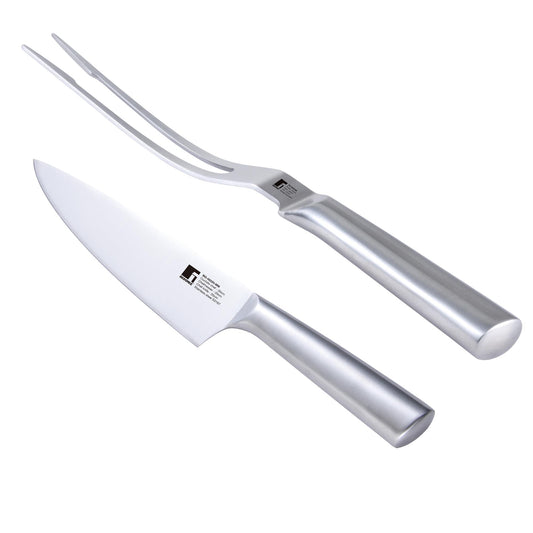Set De Cuchillo Chef + Tenedor Para Carne Bbq En Acero Inoxidable Bergner_0