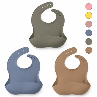 Pack De 3 Baberos De Silicona Para Bebé, Baberos Impermeables Con Bolsillo Recogecomida Y Reutilizables Bathby_0