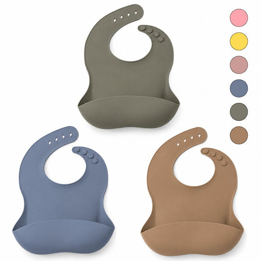 Bathby Pack De 3 Baberos De Silicona Para Bebé, Baberos Impermeables Con Bolsillo Recogecomida Y Reutilizables_0