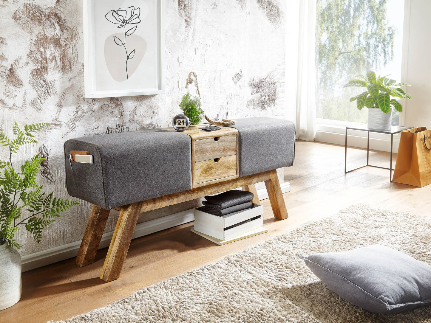 Banco Gris Con Cajones 120x56x30 Cm_2