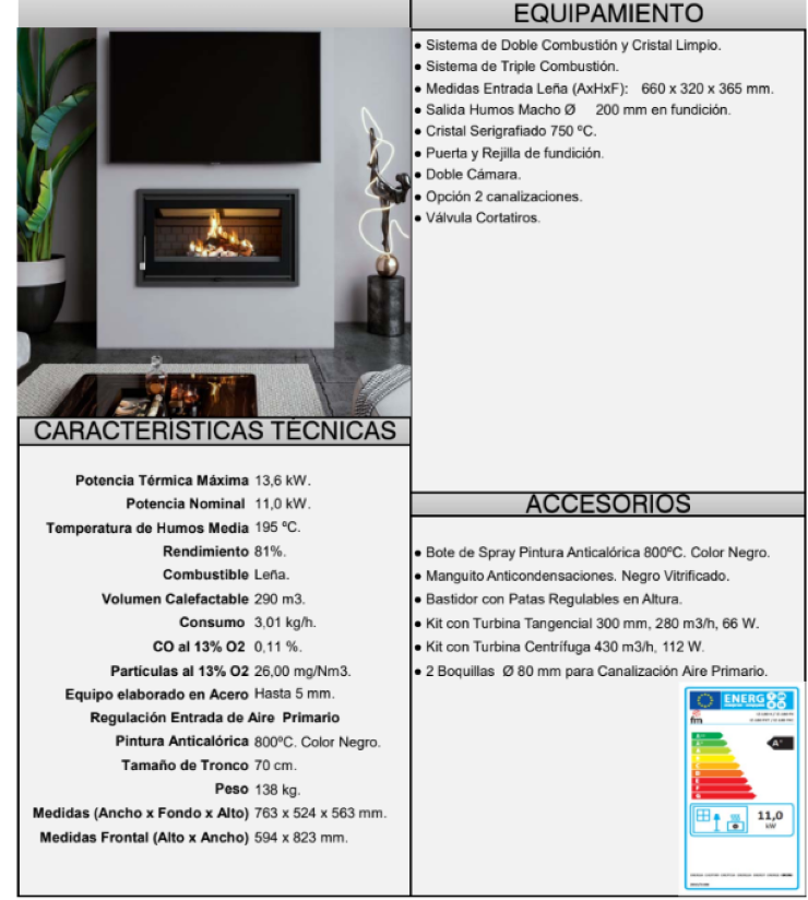 BRICOSOL Insertable de leña panorámico triple combustión y cristal serigrafiado FM Modelo IZ – 180 FKC (Turbina Centrífuga)_2