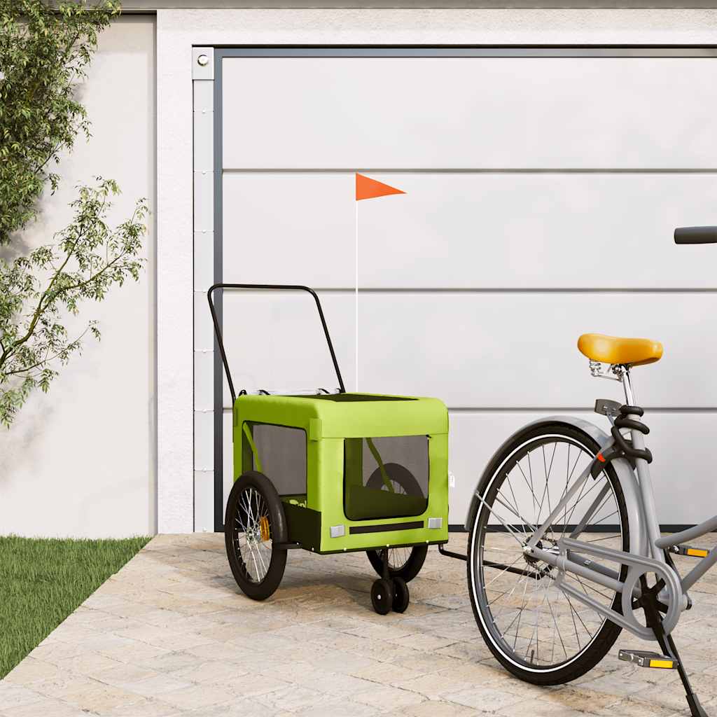 Remolque De Bicicleta Mascotas Hierro Tela Oxford Verde Negro_1