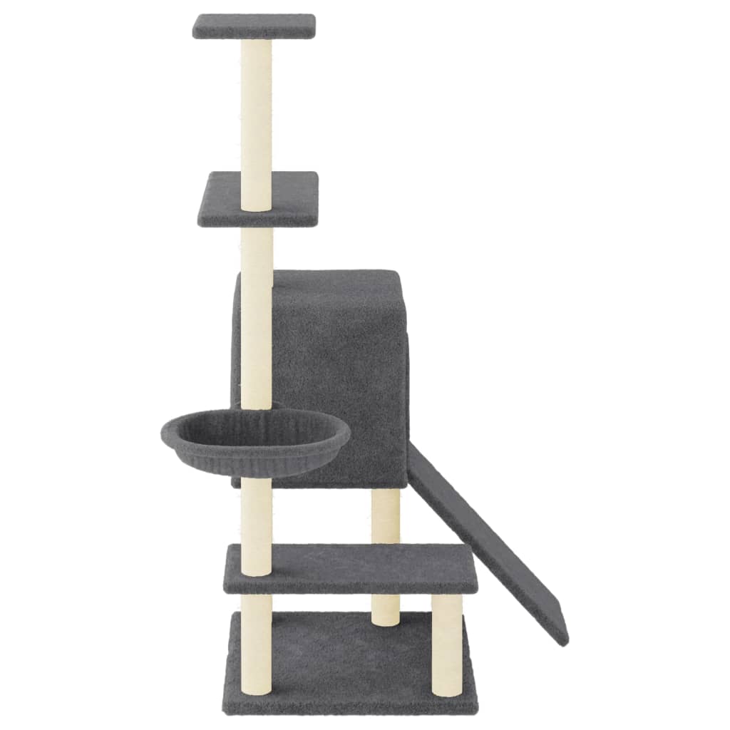 Rascador Para Gatos Con Postes De Sisal Gris Oscuro 130,5 Cm_3