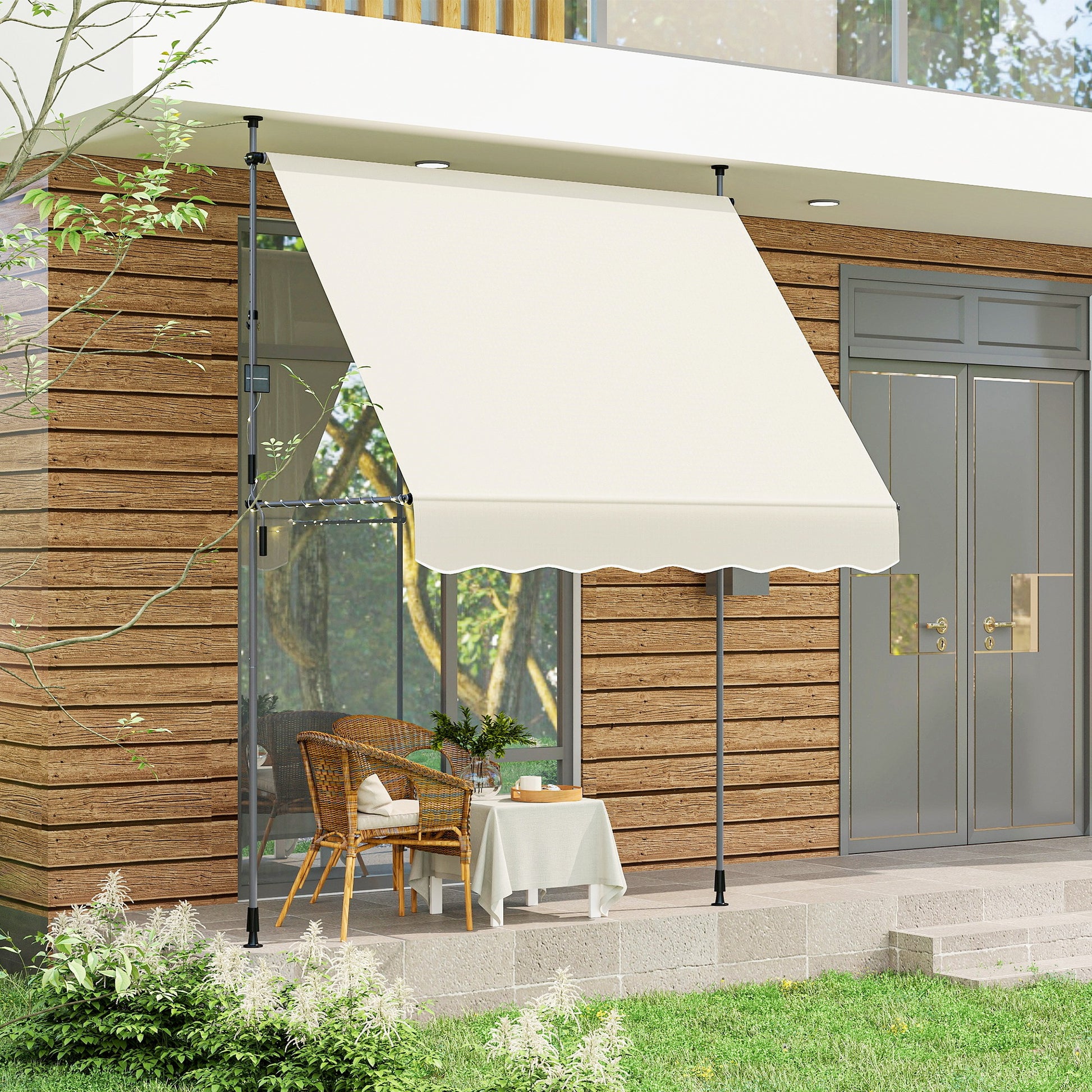 Outsunny Toldo Manual Retráctil Altura Ajustable Con Manivela 210-310 Cm Crema_1