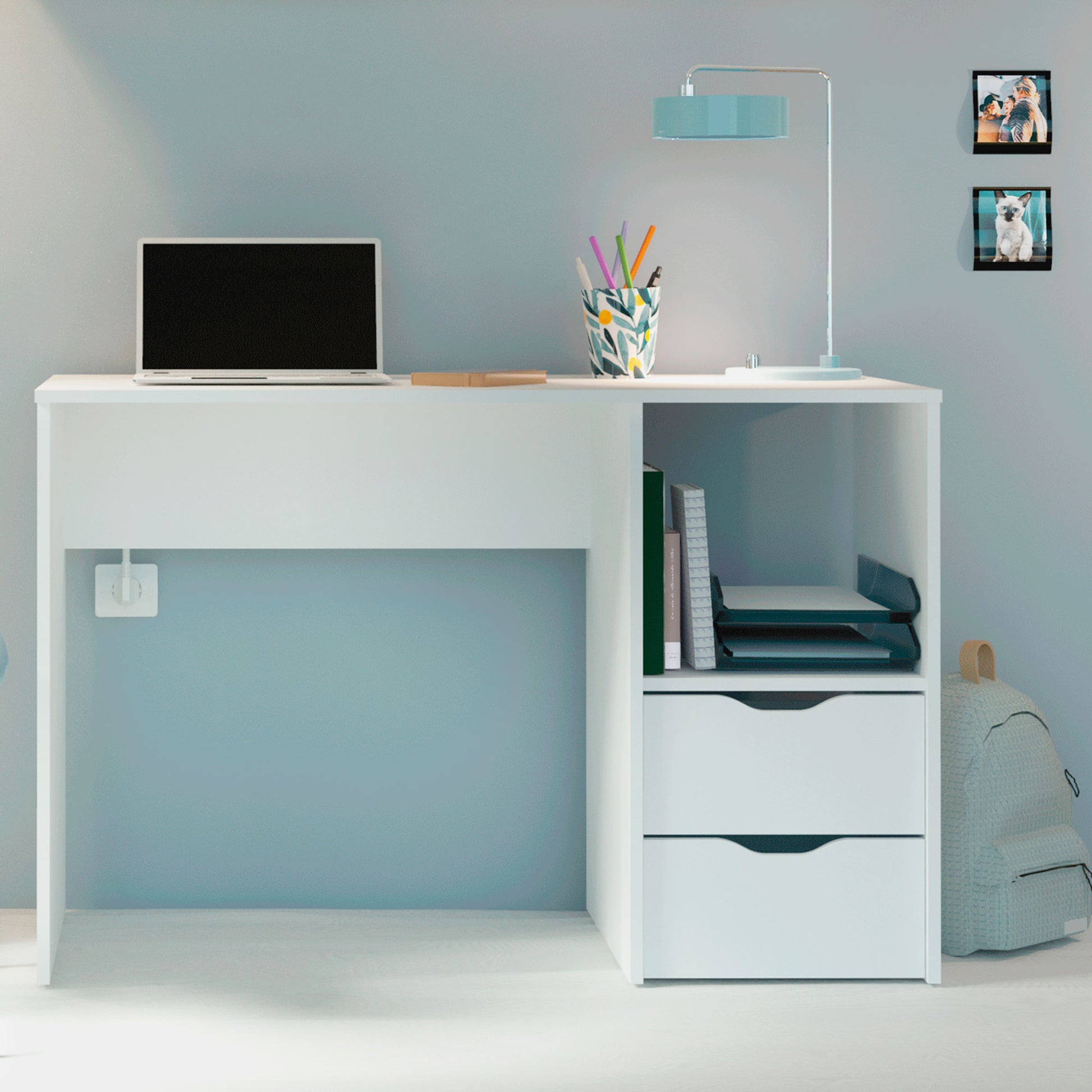 Escritorio, Mesa De Ordenador 76x115x50cm 2 Cajones, Oficina, Habitación Juvenil, Desk, Tocador, Briebe, Prakt, Blanco_1