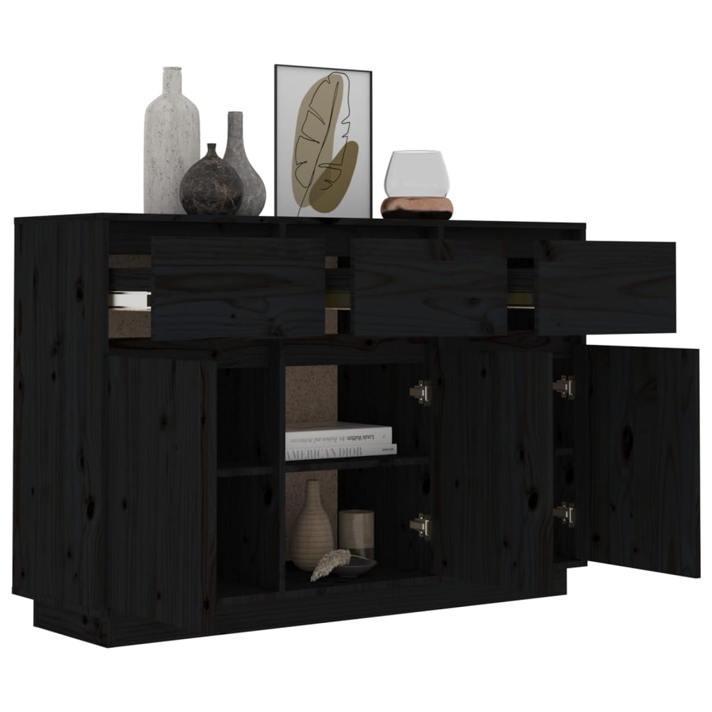 Aparador De Madera Maciza De Pino Negro 110x34x75 Cm / Vetonek_0