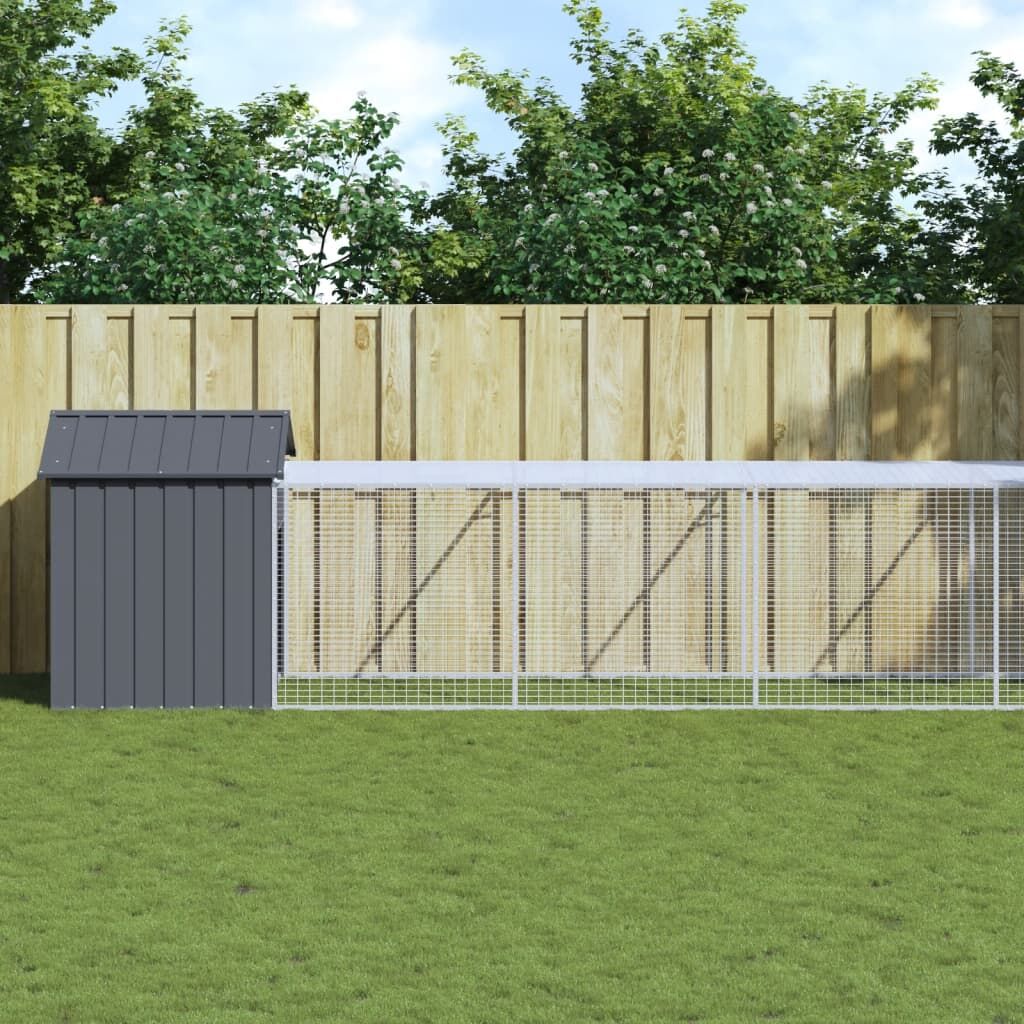 Vidaxl Gallinero Con Corral Acero Galvanizado Gris 117x609x123 Cm_1