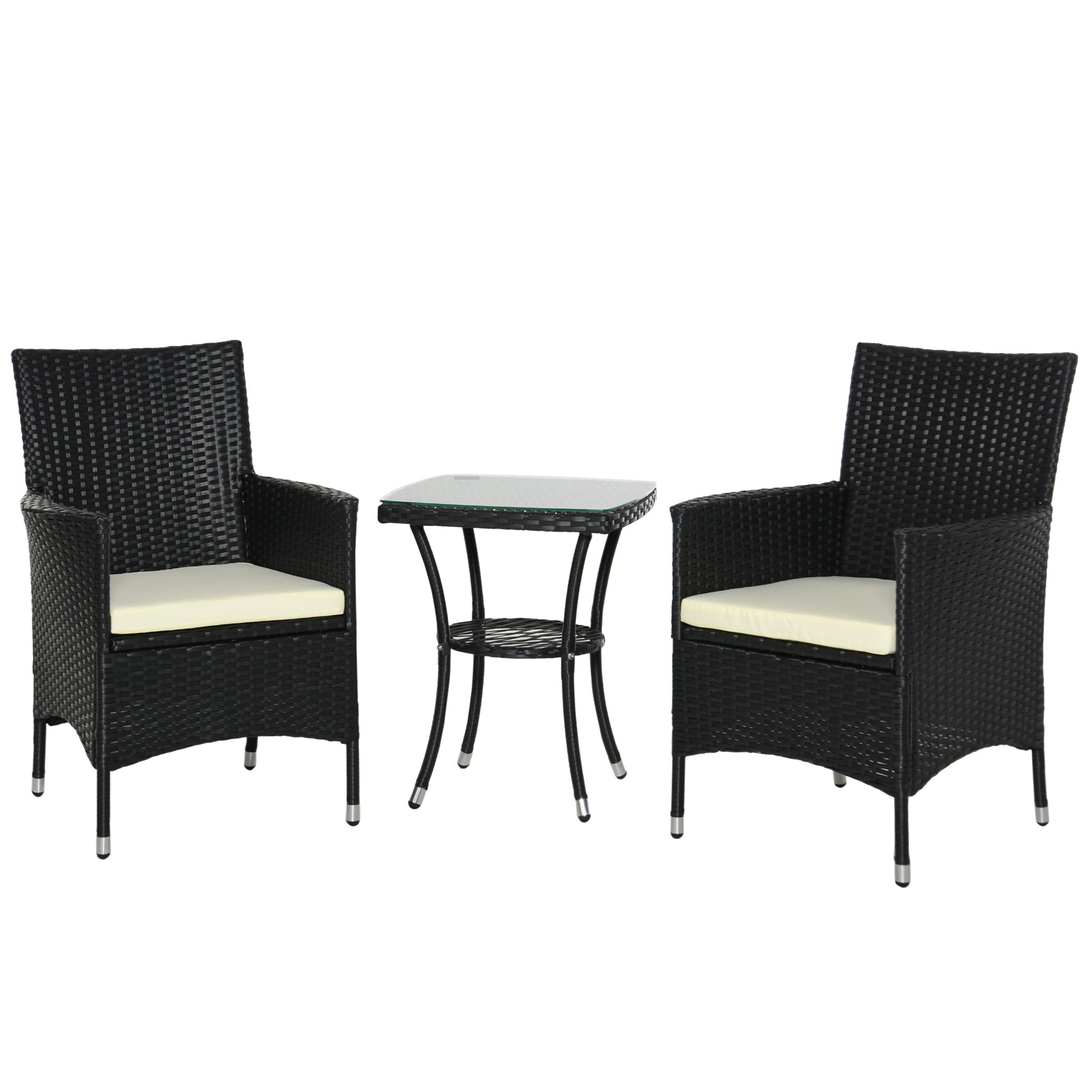 Outsunny Conjunto De Muebles De Exterior De Ratán 1 Mesa 2 Sillas Negro_0