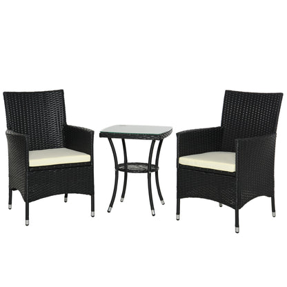 Outsunny Conjunto De Muebles De Exterior De Ratán 1 Mesa 2 Sillas Negro_0