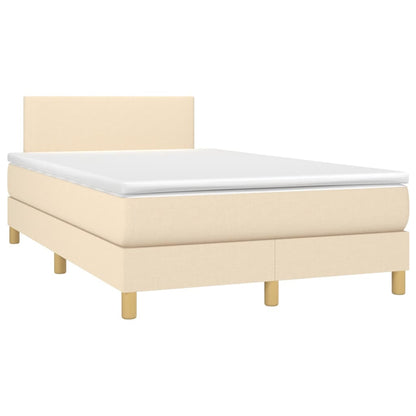 Cama Box Spring Con Colchón Y Led Tela Crema 120x200 Cm / Vetonek_1