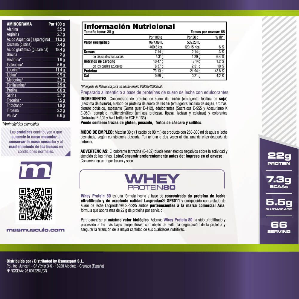 Whey Protein80 - 2 Kg - Crema De Pistacho - Aumenta La Masa Muscular - Masmusculo_5