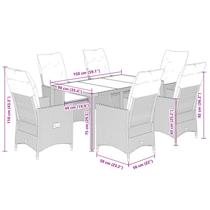 Set De Comedor De Jardín 7 Pzas Y Cojines Ratán Sintético Negro / Vetonek_5