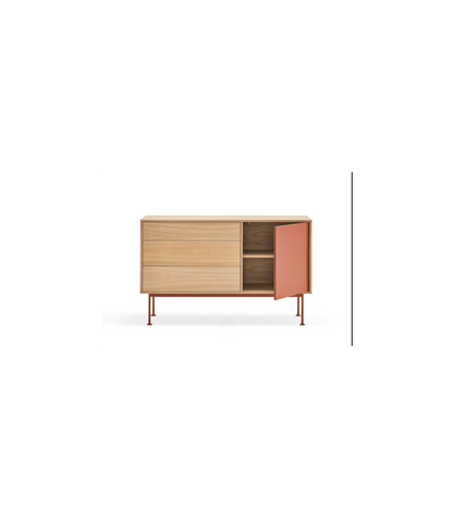 Mueble Aparador Modelo Yoko 1 Puertas 3 Cajones Acabado Roble/teja, 45cm(ancho) 80cm(alto)_2