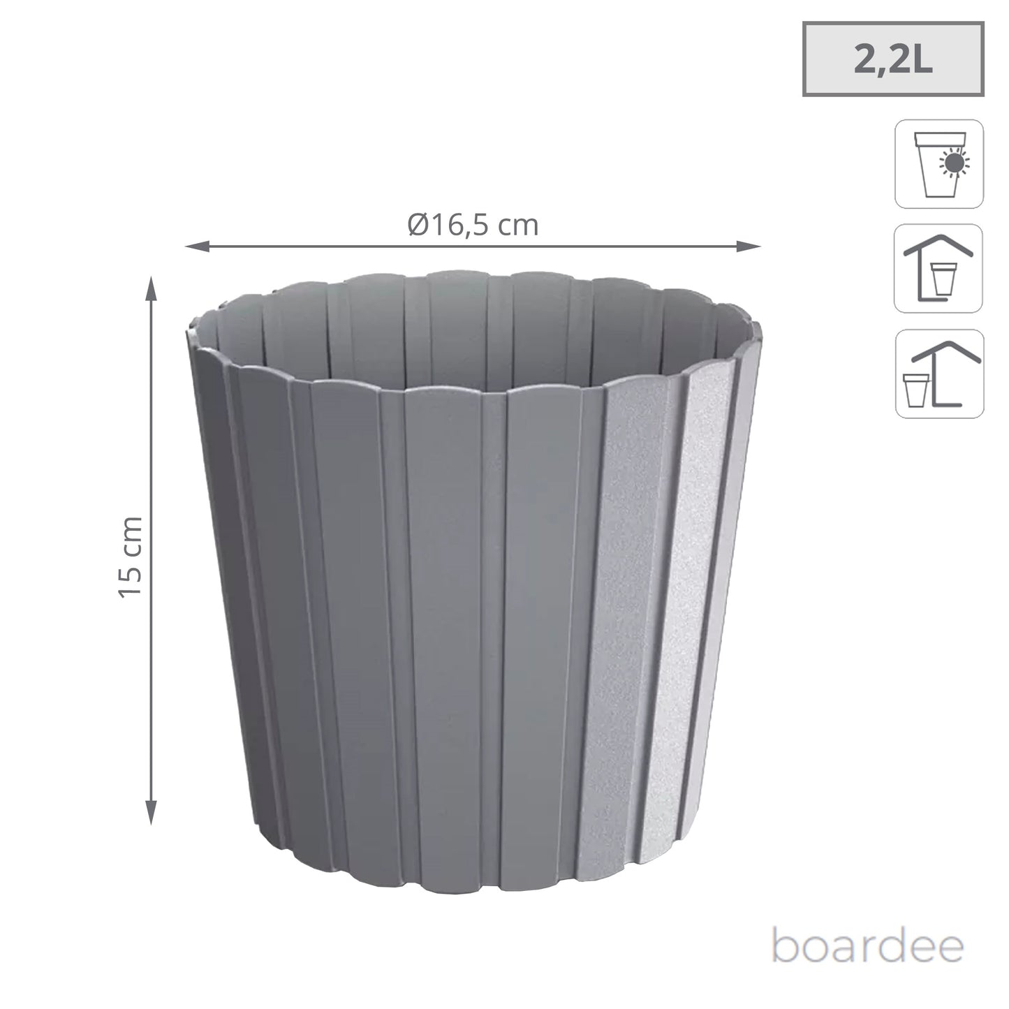 Maceta Boardee Basic 3,9l., Dimensiones (mm) 199x199x179, Color Gris Piedra