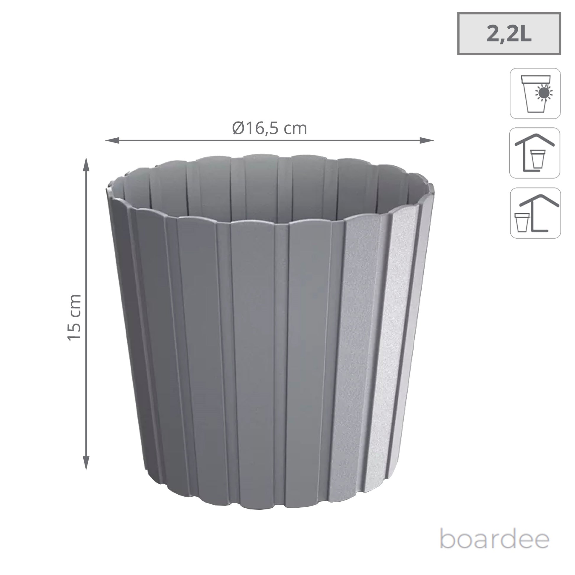 Maceta Boardee Basic 3,9l., Dimensiones (mm) 199x199x179, Color Gris Piedra