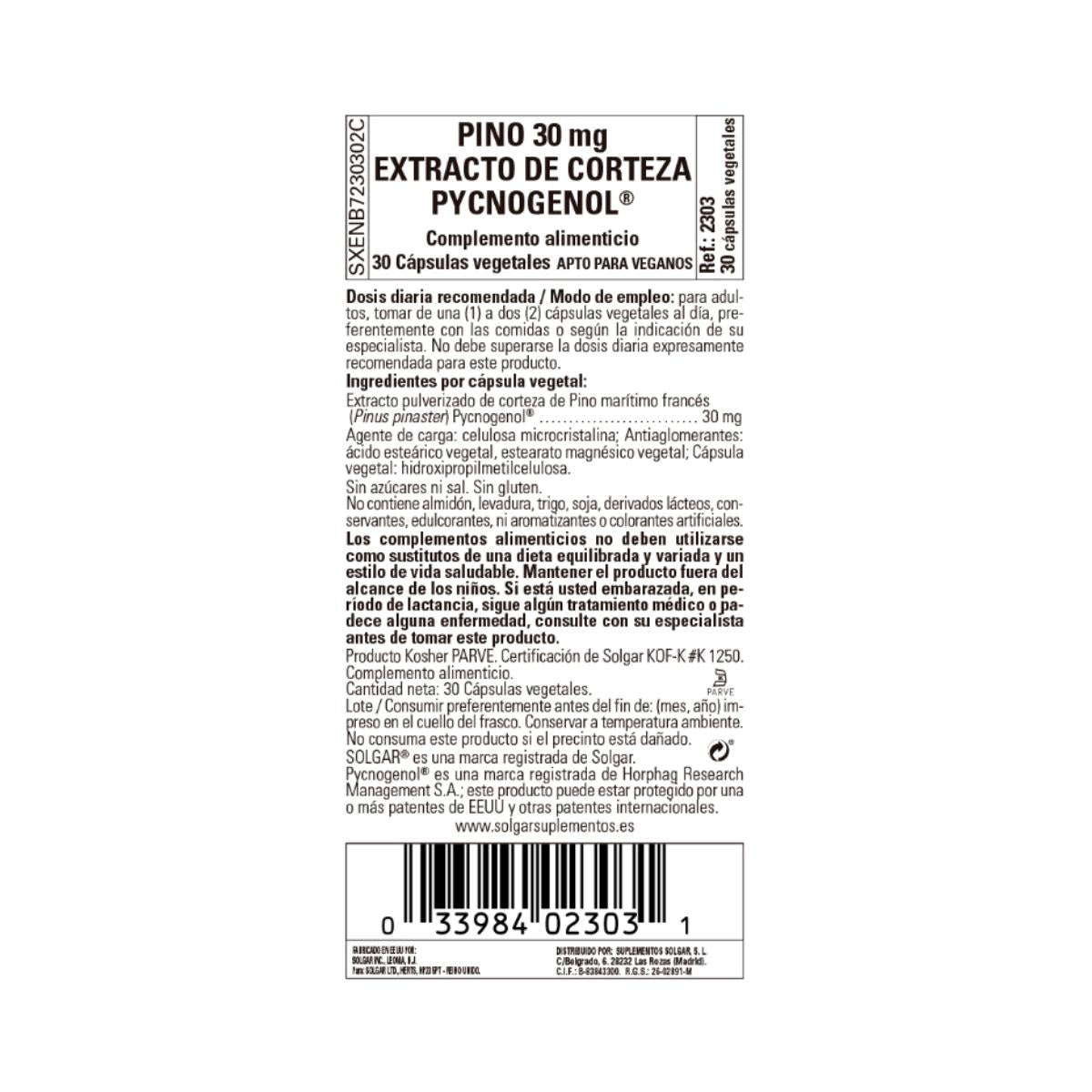 Extrato de casca de pinheiro Pycnogenol 30 cápsulas