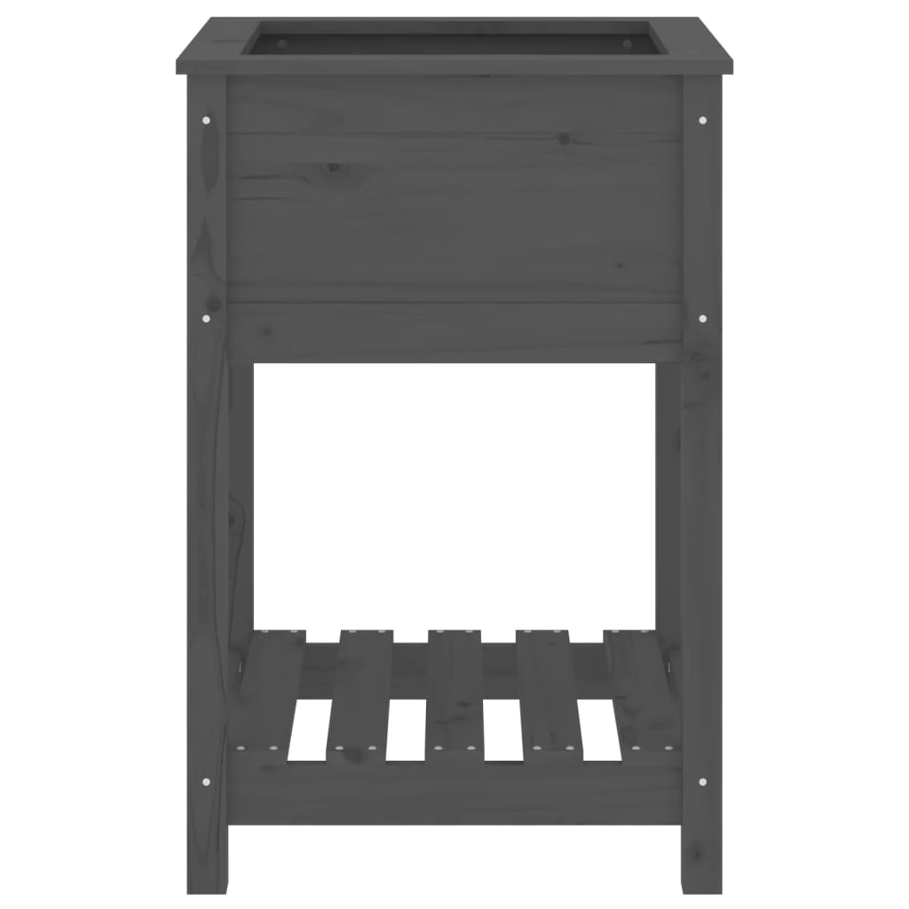 Jardinera Con Estante Madera Maciza De Pino Gris 54x34,5x81 Cm_4
