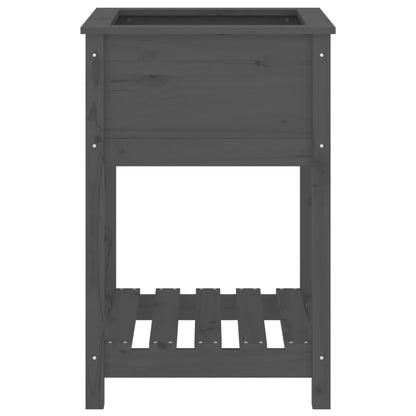 Jardinera Con Estante Madera Maciza De Pino Gris 54x34,5x81 Cm_4