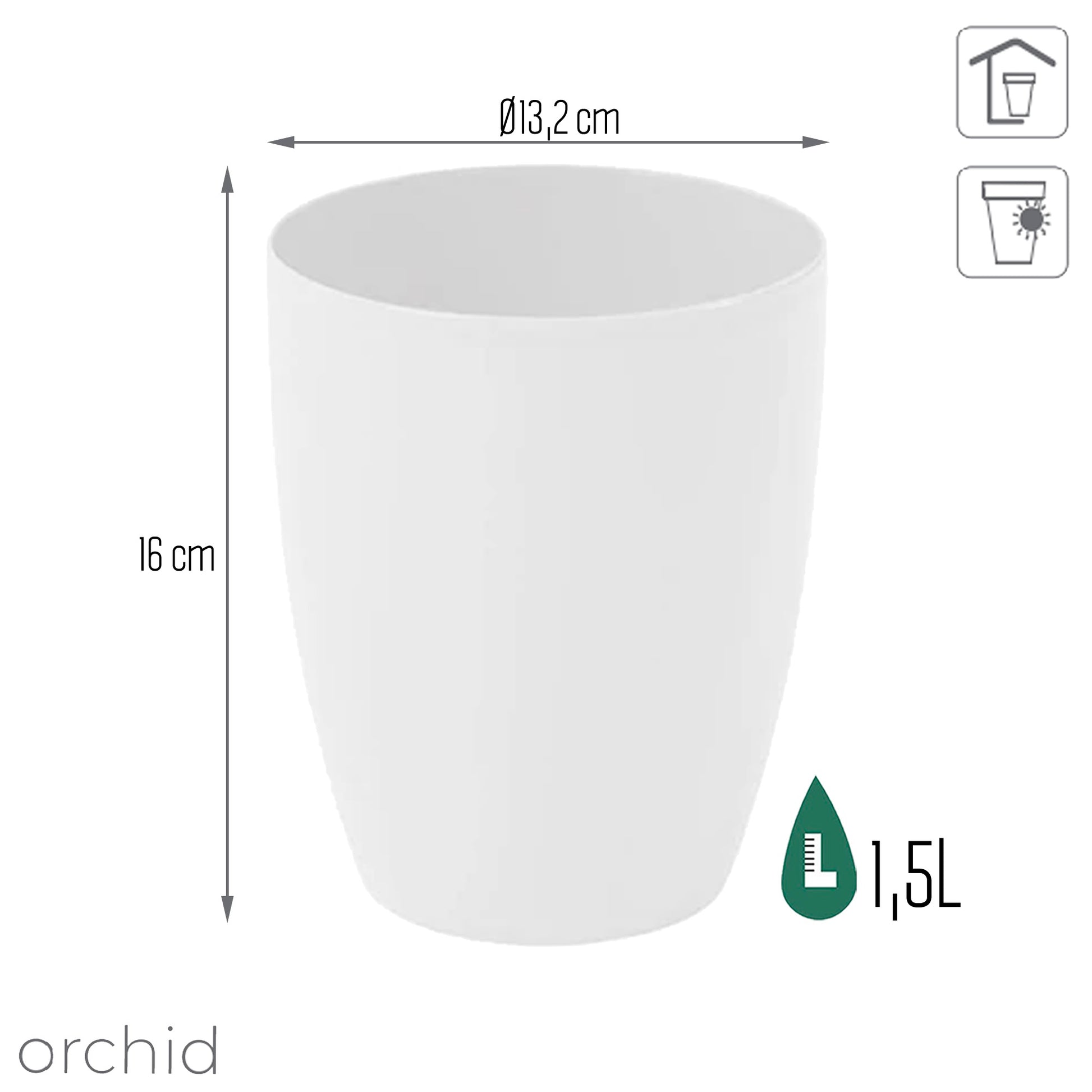Maceta Coubi Orchid 1,5l., Dimensiones (mm) 132x132x160, Color Blanco