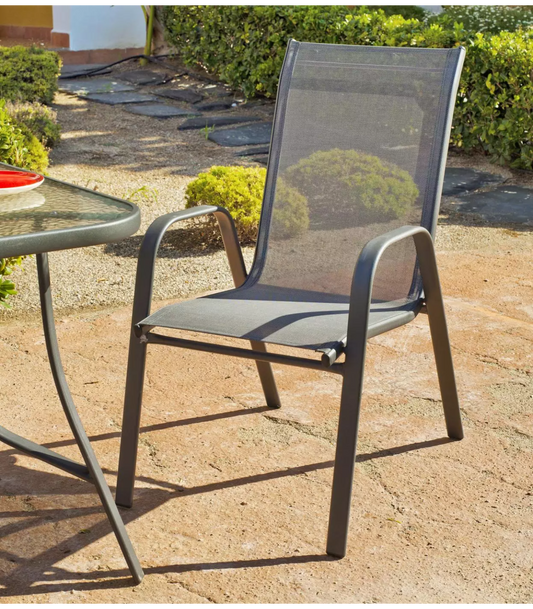 Pack De 2 Sillones Apilables Terraza Jardín Sulam-3 Acero /textilen Gris Antracita, 94cm(_0