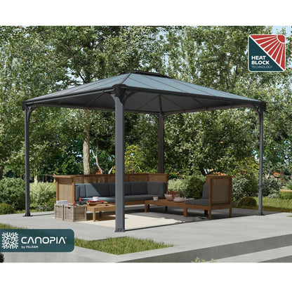 Gazebo Martinique 3600 em alumínio cinzento com cobertura em policarbonato bronze da Palram